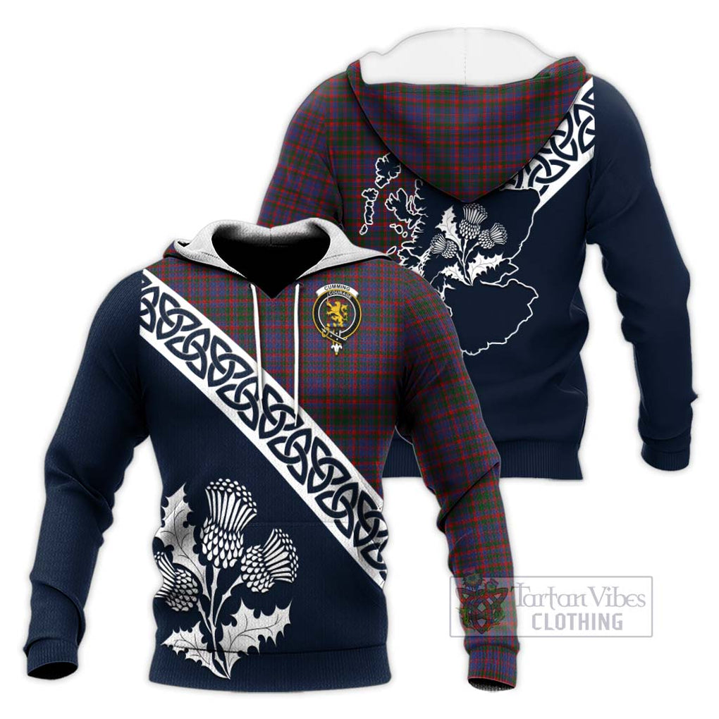 Tartan Vibes Clothing Cumming Tartan Knitted Hoodie Featuring Thistle and Scotland Map