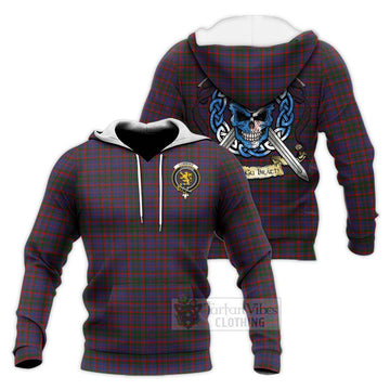 Cumming Tartan Knitted Hoodie with Family Crest Celtic Skull Style