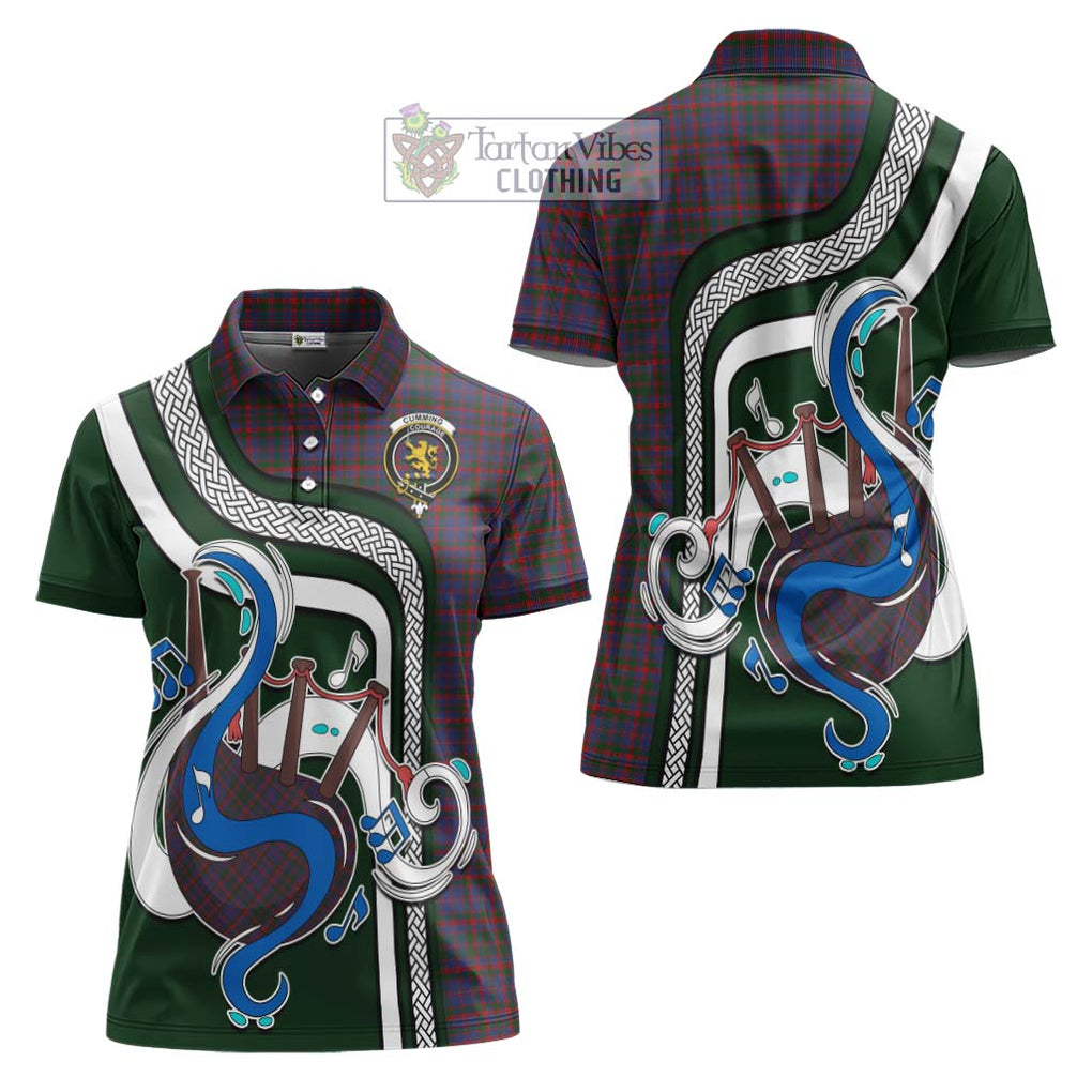 Cumming Tartan Women's Polo Shirt with Epic Bagpipe Style Women - Tartanvibesclothing Shop