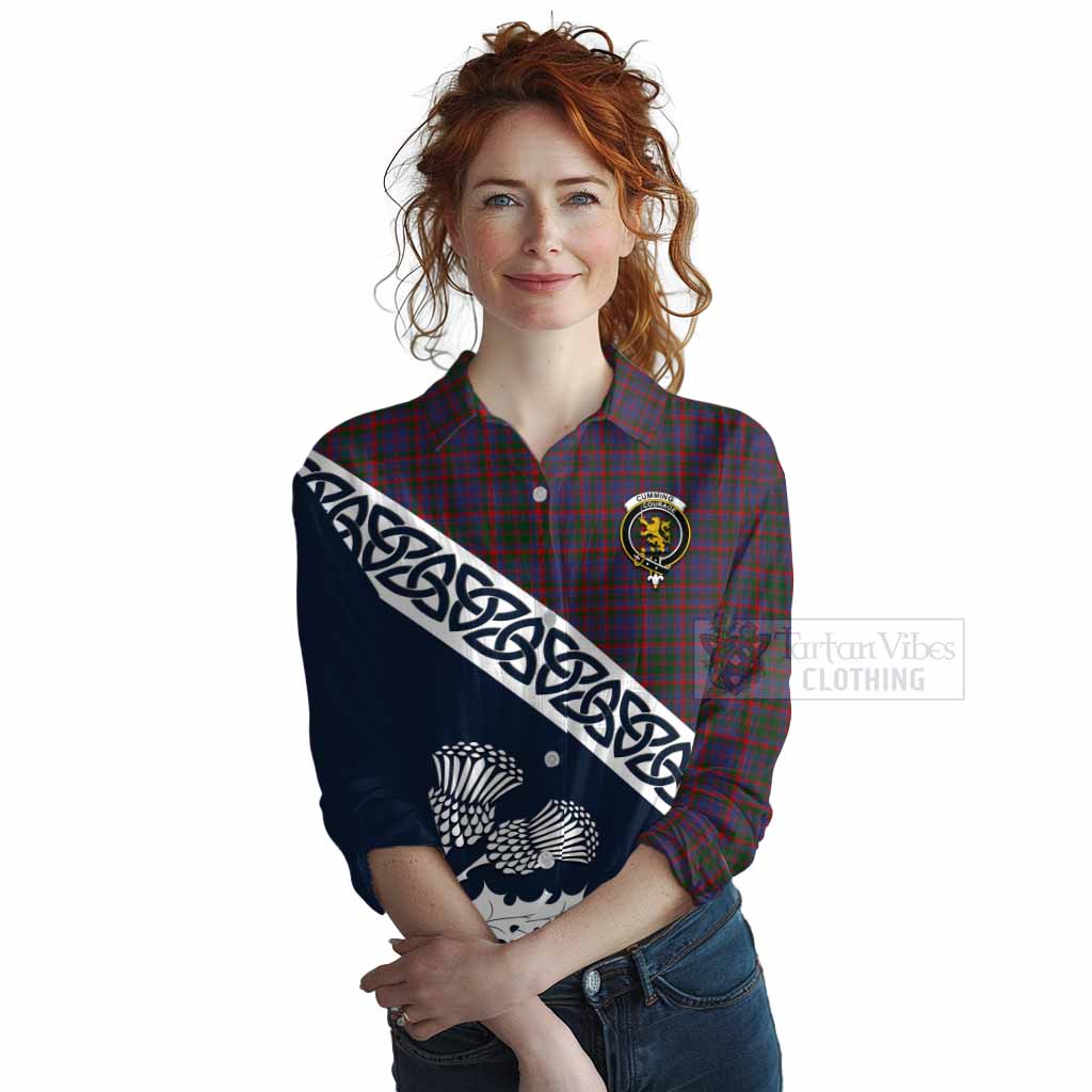 Tartan Vibes Clothing Cumming Tartan Women's Casual Shirt Featuring Thistle and Scotland Map