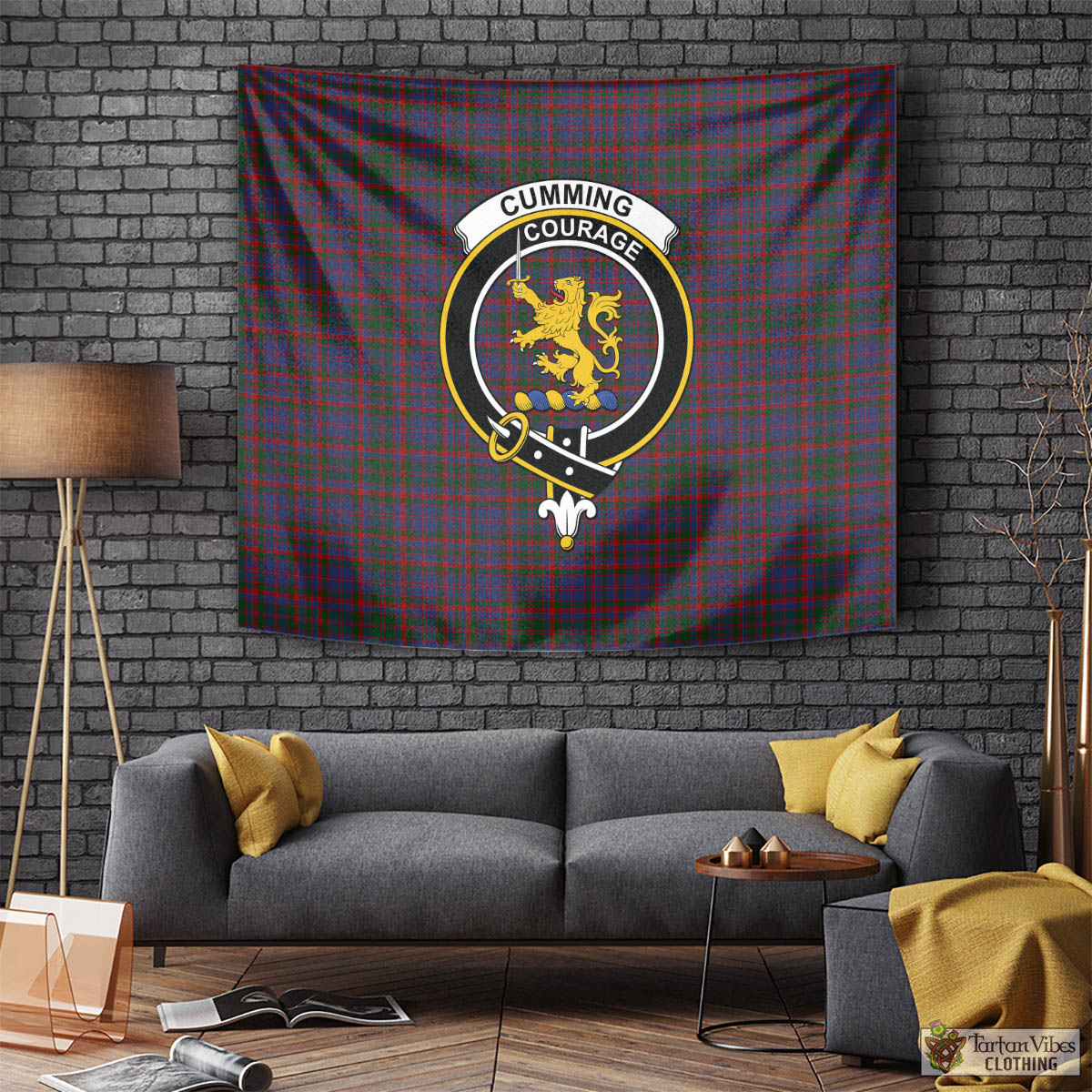 Tartan Vibes Clothing Cumming Tartan Tapestry Wall Hanging and Home Decor for Room with Family Crest