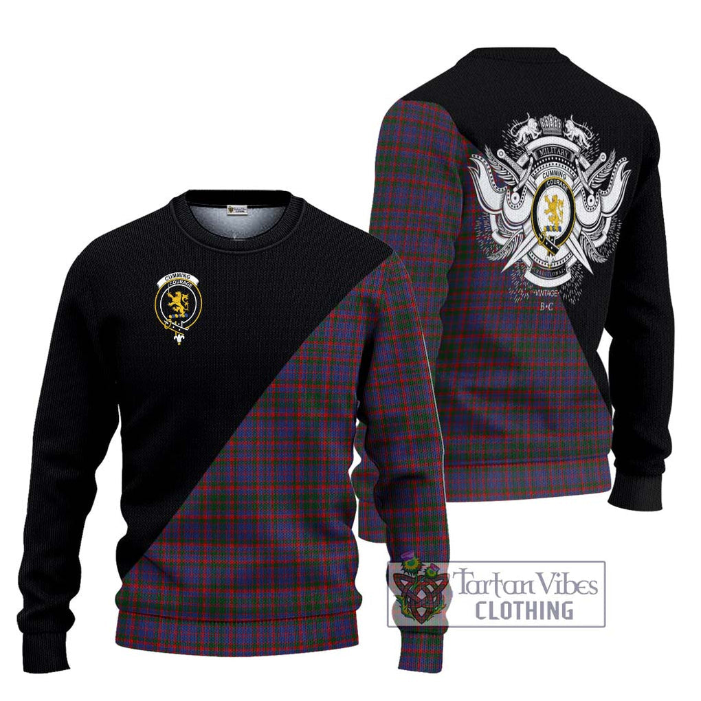 Cumming Tartan Knitted Sweater with Family Crest and Military Logo Style Unisex - Tartanvibesclothing Shop