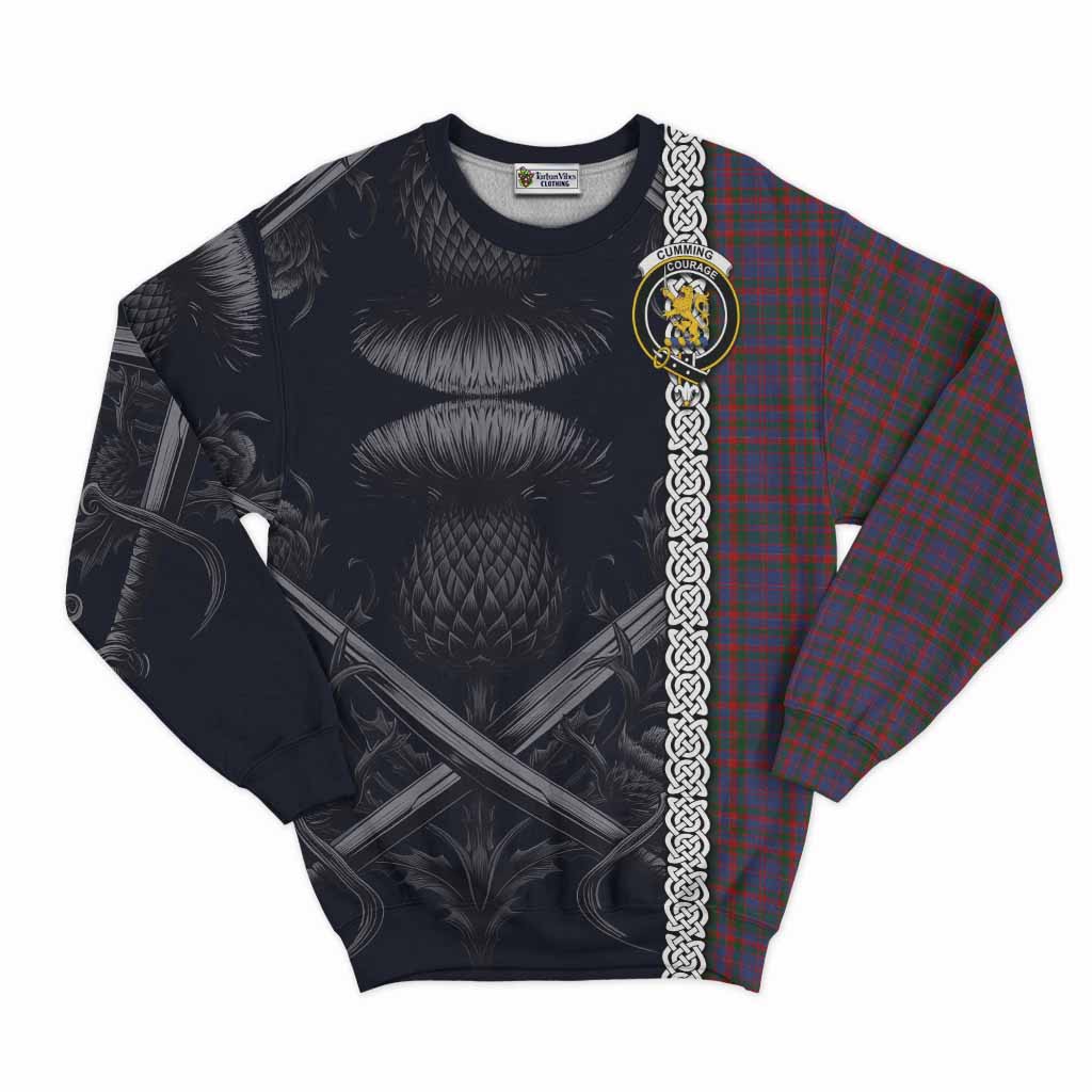 Tartan Vibes Clothing Cumming Tartan Sweatshirt with Family Crest Cross Sword Thistle Celtic Vibes