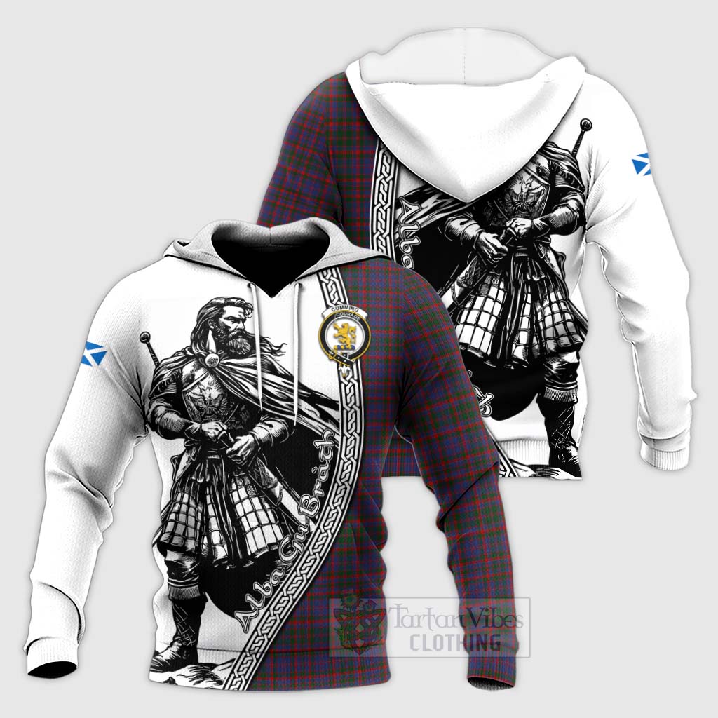 Tartan Vibes Clothing Cumming Tartan Clan Crest Knitted Hoodie with Highlander Warrior Celtic Style