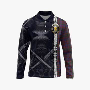 Cumming Tartan Long Sleeve Polo Shirt with Family Crest Cross Sword Thistle Celtic Vibes Unisex - Tartan Vibes Clothing