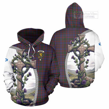 Cumming Tartan Hoodie with Family Crest and St. Andrew's Cross Accented by Thistle Vines