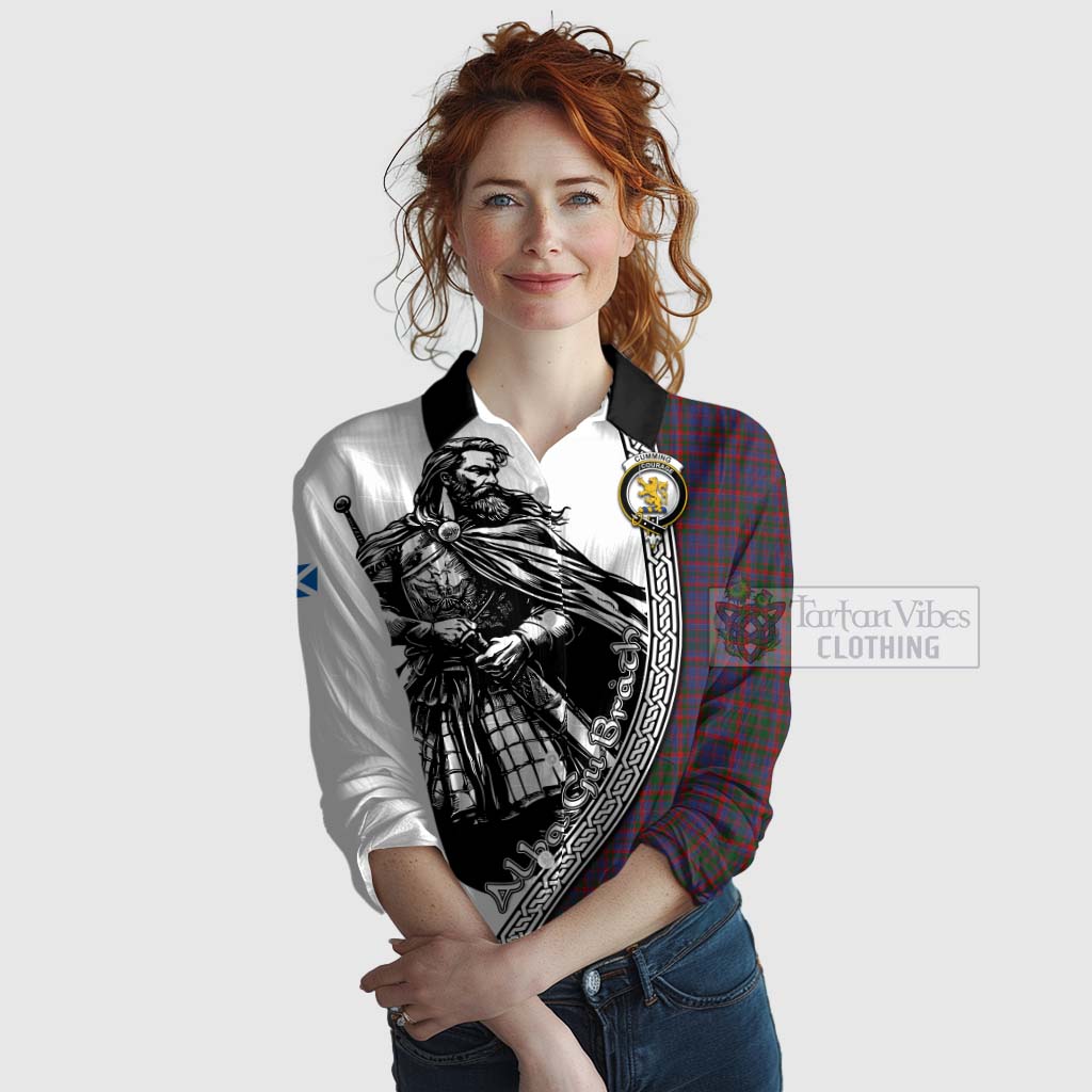 Tartan Vibes Clothing Cumming Tartan Clan Crest Women's Casual Shirt with Highlander Warrior Celtic Style