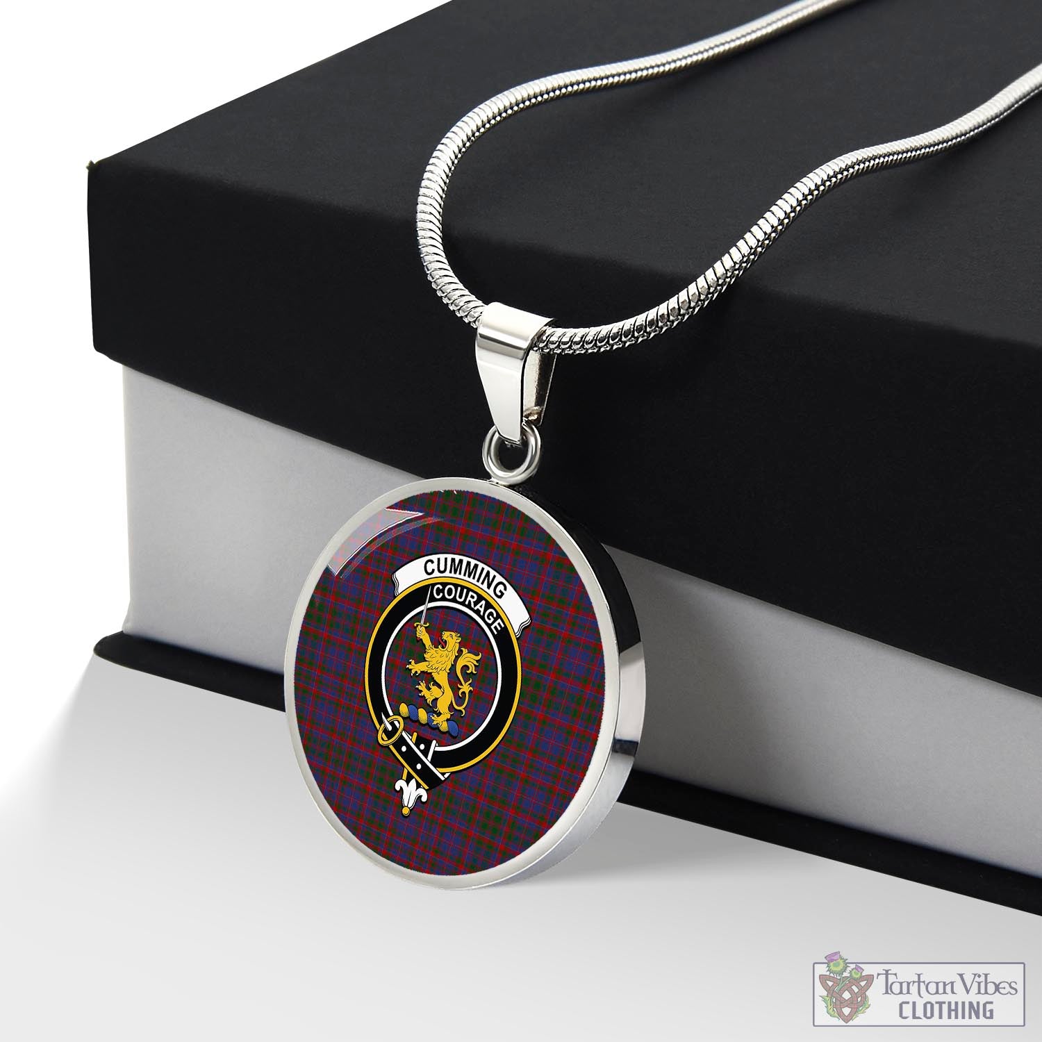 Tartan Vibes Clothing Cumming Tartan Circle Necklace with Family Crest