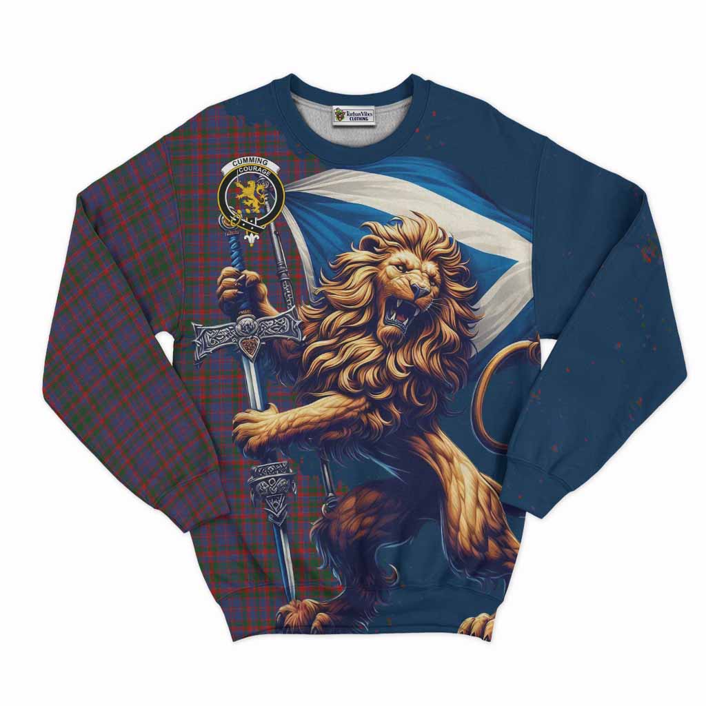 Tartan Vibes Clothing Cumming Tartan Family Crest Sweatshirt with Scottish Majestic Lion