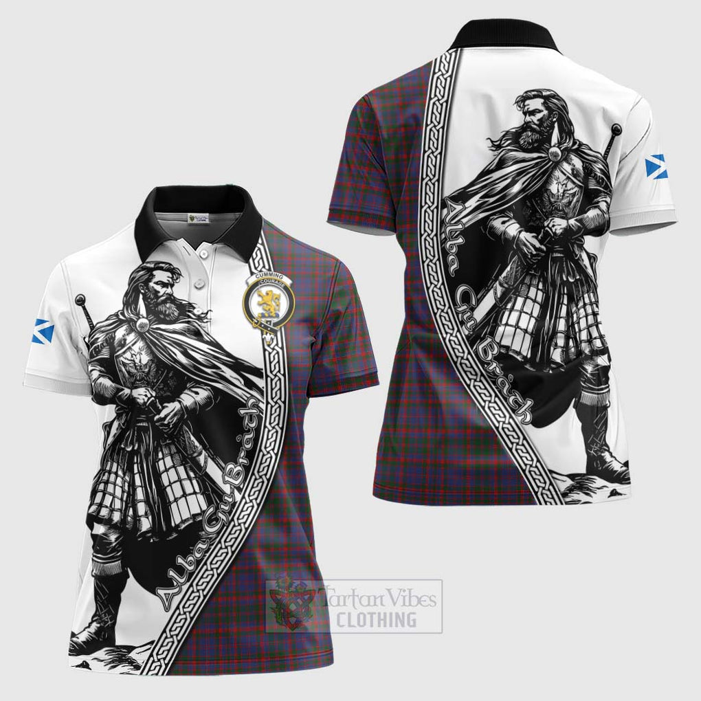 Tartan Vibes Clothing Cumming Tartan Clan Crest Women's Polo Shirt with Highlander Warrior Celtic Style