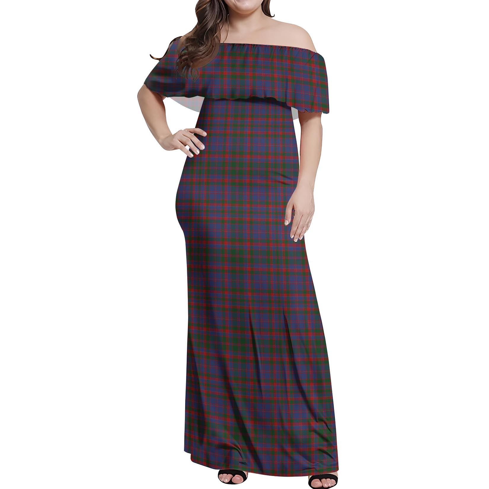 Cumming Tartan Off Shoulder Long Dress Women's Dress - Tartanvibesclothing