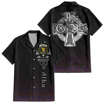 Cumming Tartan Short Sleeve Button Up Shirt Featuring Alba Gu Brath Family Crest Celtic Inspired