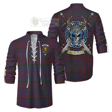 Cumming Tartan Ghillie Kilt Shirt with Family Crest Celtic Skull Style