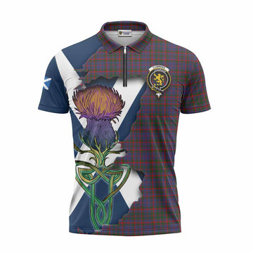 Cumming Tartan Family Crest Zipper Polo Shirt Scottish Thistle Celtic Inspired Unisex - Tartan Vibes Clothing