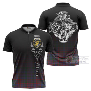 Cumming Tartan Zipper Polo Shirt Featuring Alba Gu Brath Family Crest Celtic Inspired