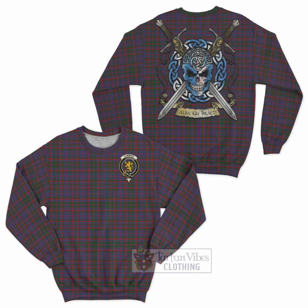 Tartan Vibes Clothing Cumming Tartan Sweatshirt with Family Crest Celtic Skull Style