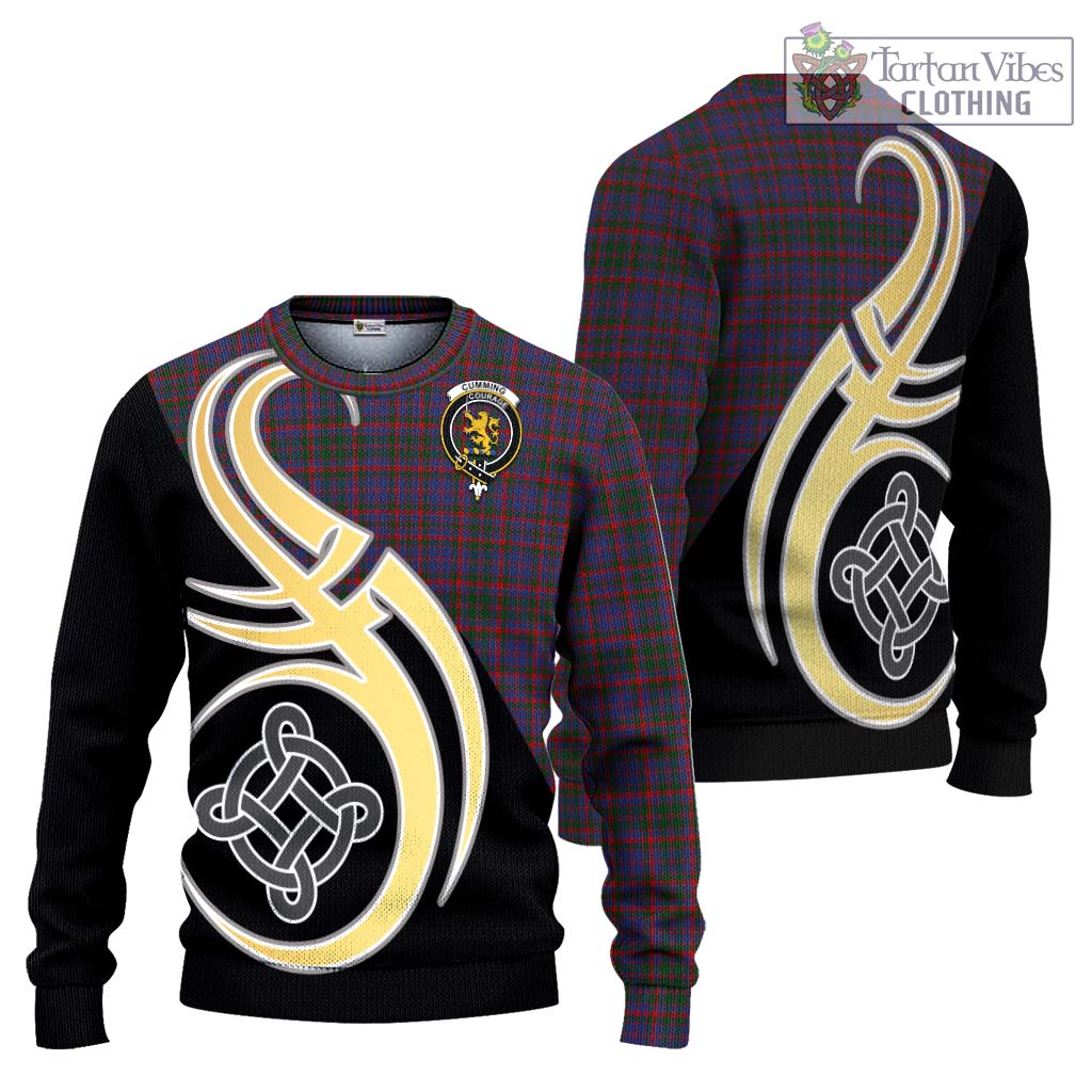 Cumming Tartan Knitted Sweater with Family Crest and Celtic Symbol Style Unisex - Tartan Vibes Clothing