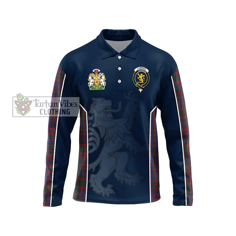 Cumming Tartan Long Sleeve Polo Shirt with Family Crest and Lion Rampant Vibes Sport Style Unisex - Tartan Vibes Clothing