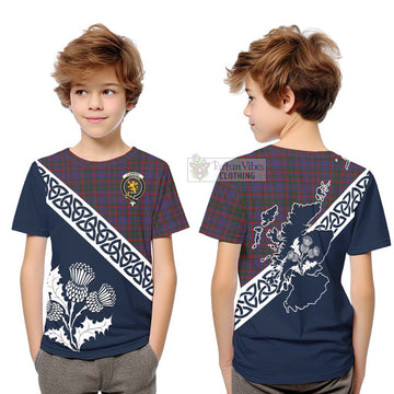 Cumming Tartan Kid T-Shirt Featuring Thistle and Scotland Map