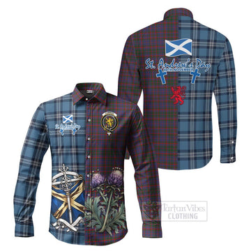 Cumming Tartan Long Sleeve Button Shirt Happy St. Andrew's Day Half Tartan Style