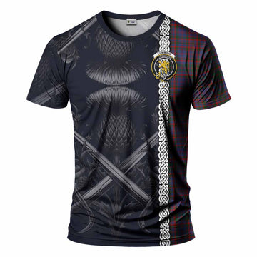 Cumming Tartan T-Shirt with Family Crest Cross Sword Thistle Celtic Vibes