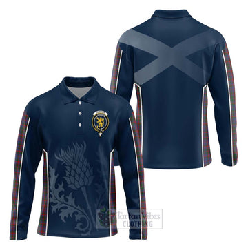 Cumming Tartan Long Sleeve Polo Shirt with Family Crest and Scottish Thistle Vibes Sport Style