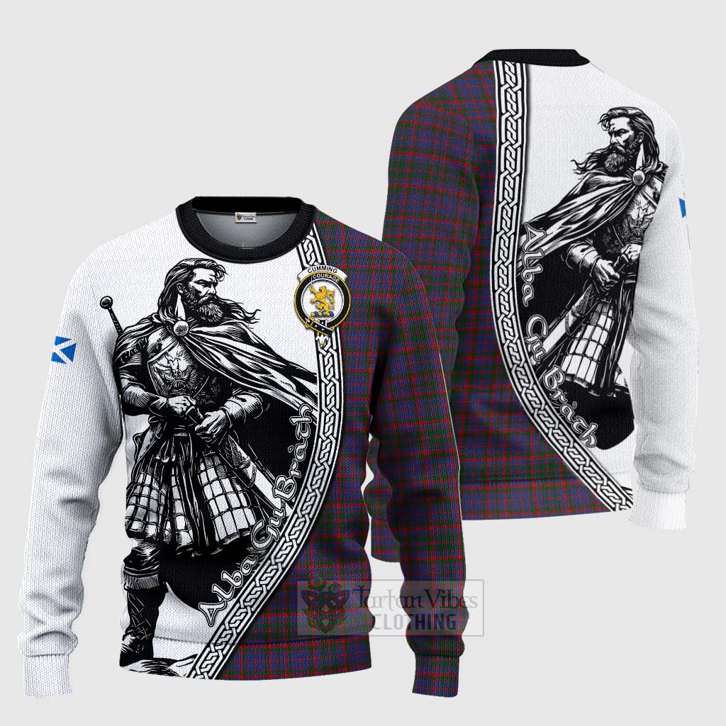 Tartan Vibes Clothing Cumming Tartan Clan Crest Knitted Sweater with Highlander Warrior Celtic Style