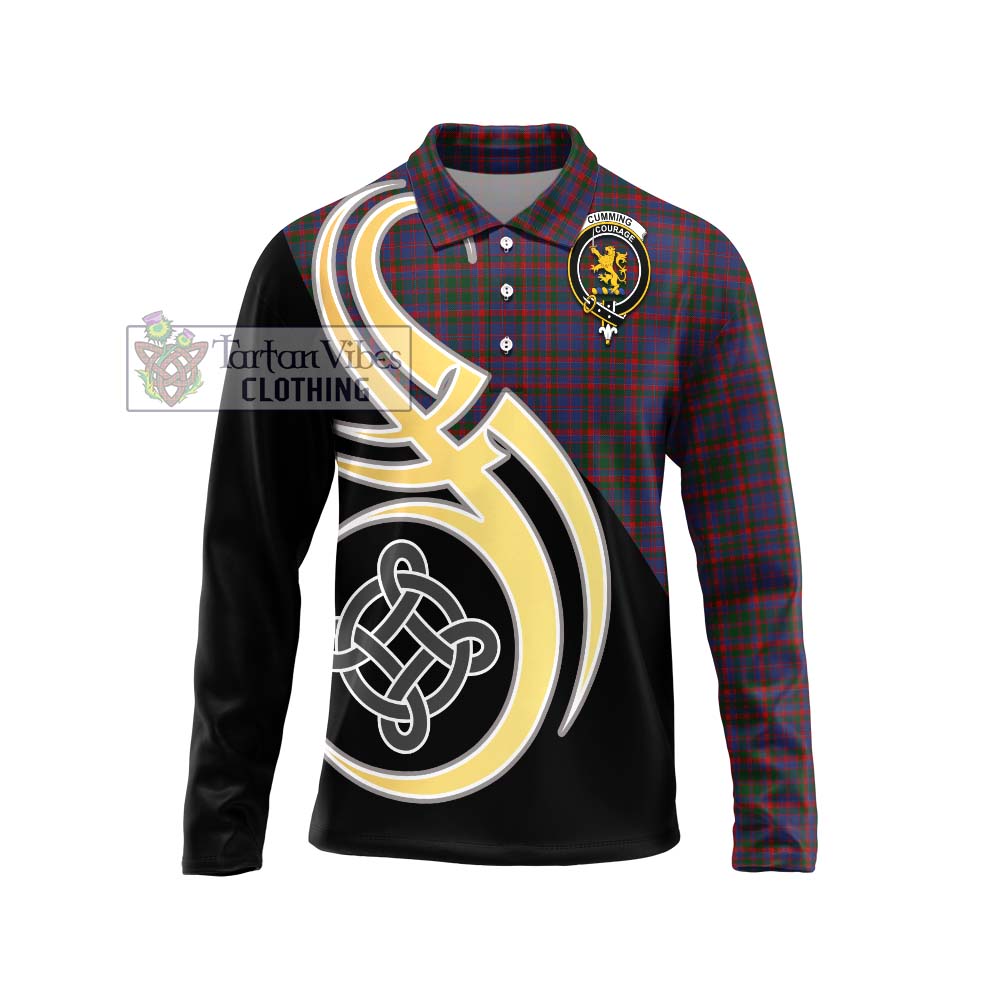 Cumming Tartan Long Sleeve Polo Shirt with Family Crest and Celtic Symbol Style Unisex - Tartan Vibes Clothing