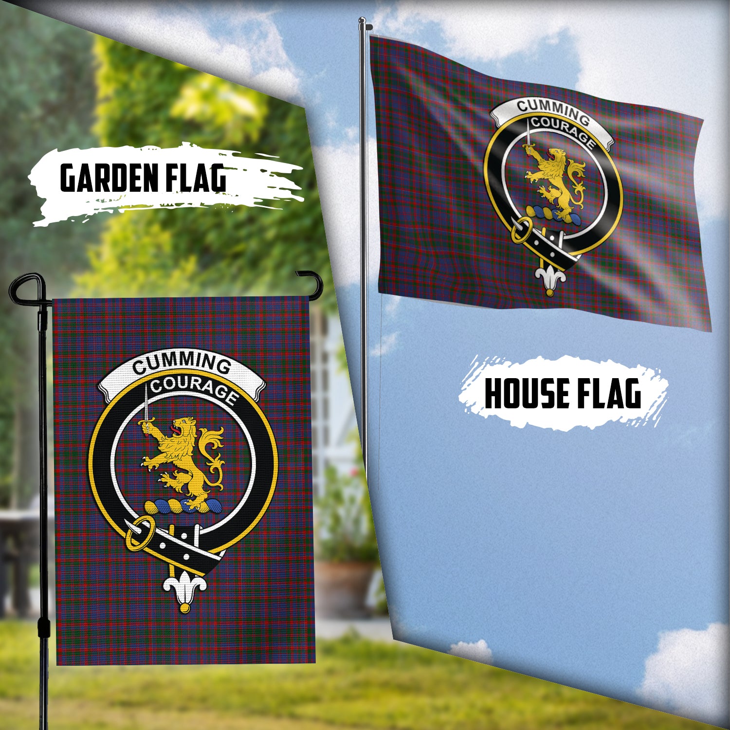 cumming-tartan-flag-with-family-crest