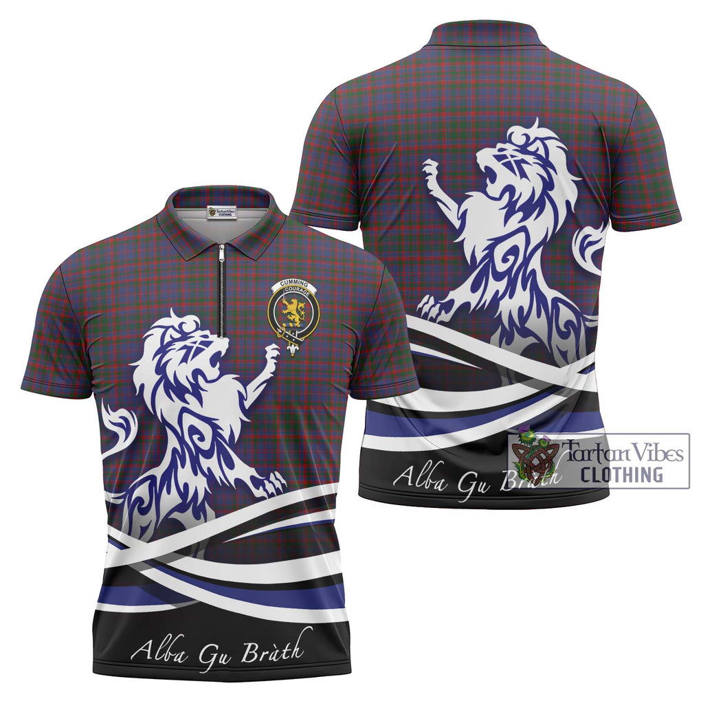 Cumming Tartan Zipper Polo Shirt with Alba Gu Brath Regal Lion Emblem Unisex - Tartanvibesclothing Shop