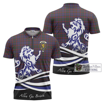 Cumming Tartan Zipper Polo Shirt with Alba Gu Brath Regal Lion Emblem