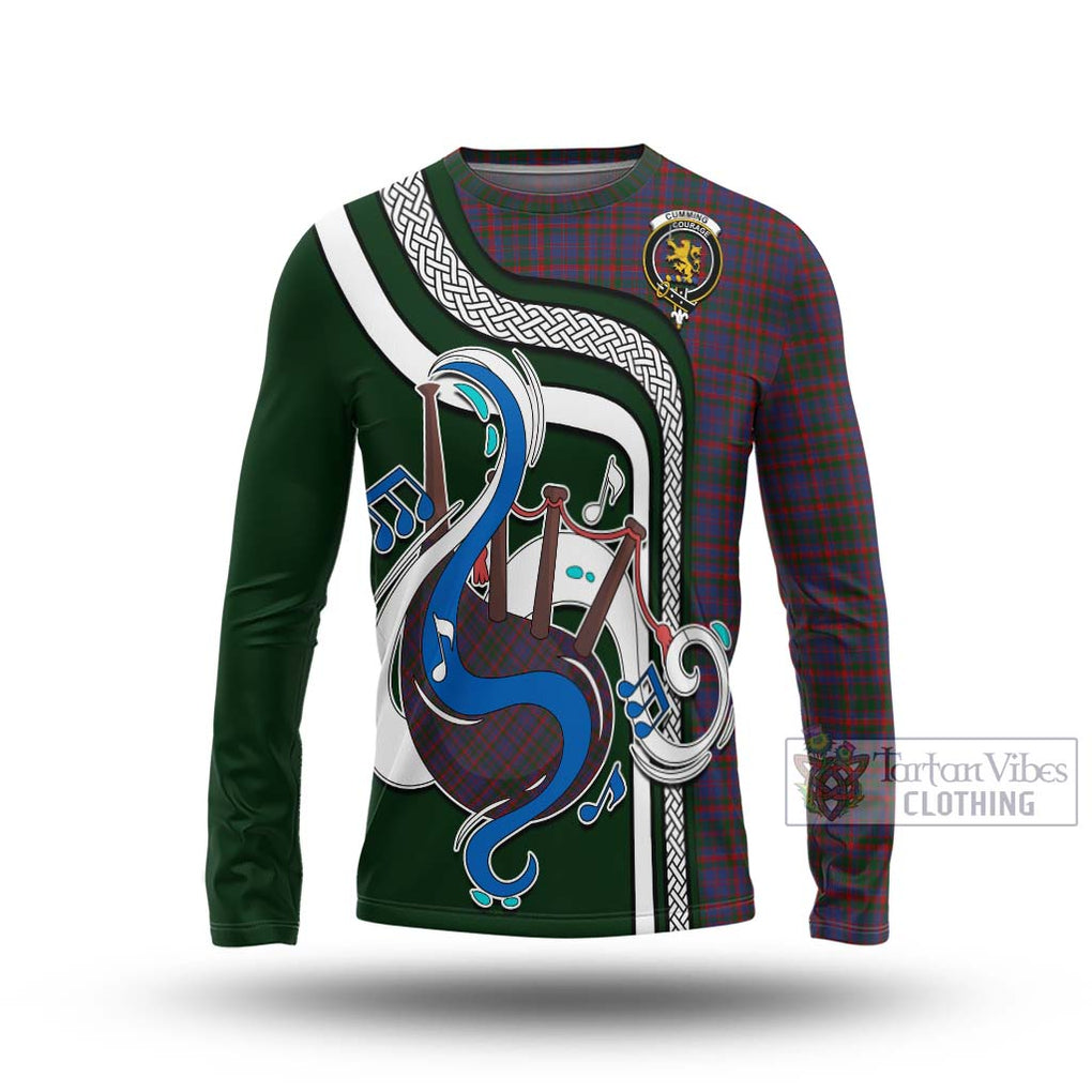 Tartan Vibes Clothing Cumming Tartan Long Sleeve T-Shirt with Epic Bagpipe Style