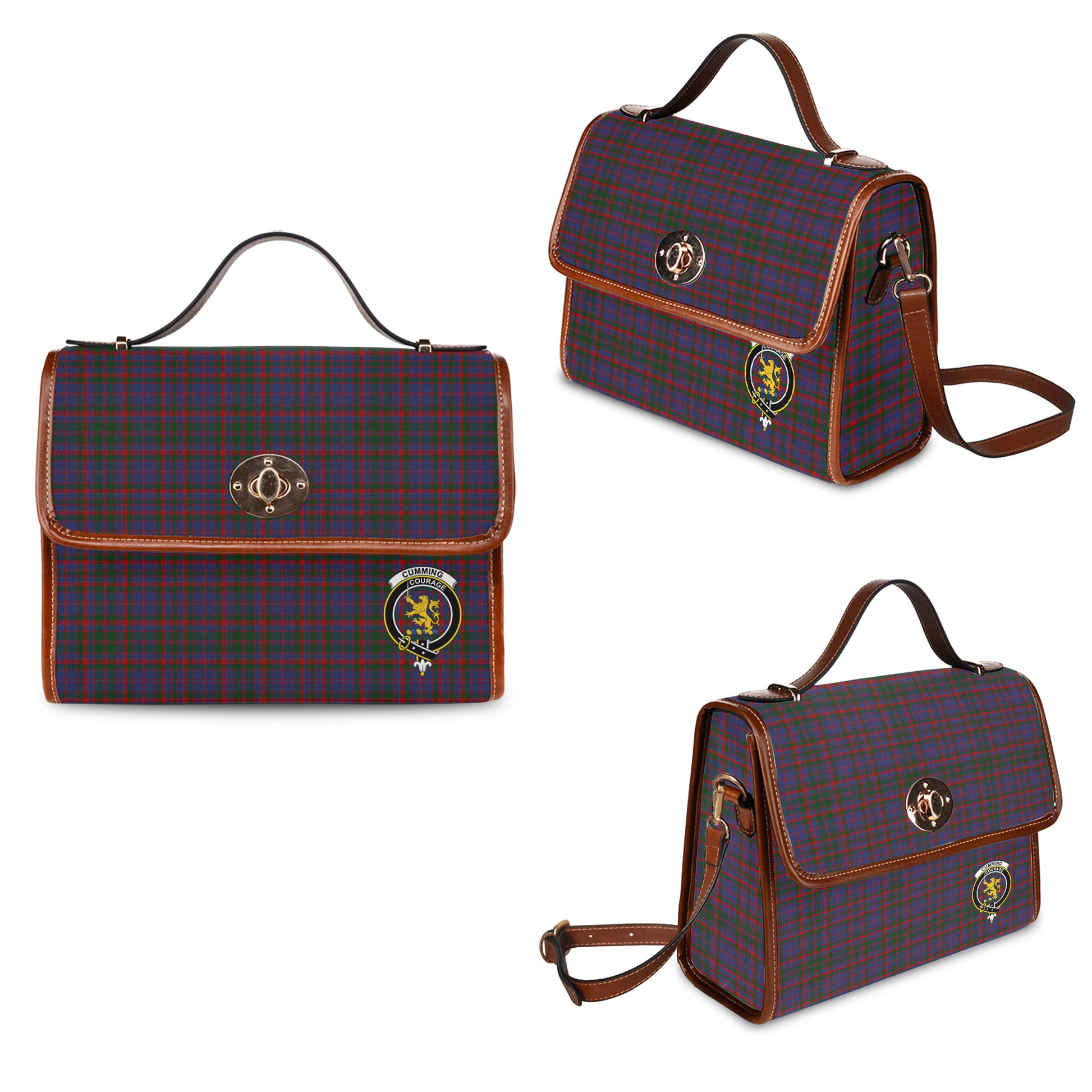 cumming-tartan-leather-strap-waterproof-canvas-bag-with-family-crest