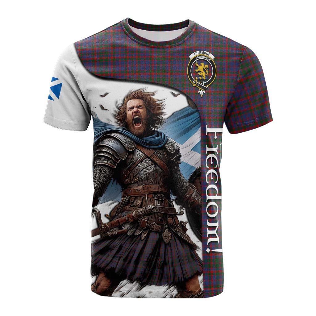 Tartan Vibes Clothing Cumming Crest Tartan Cotton T-shirt Inspired by the Freedom of Scottish Warrior