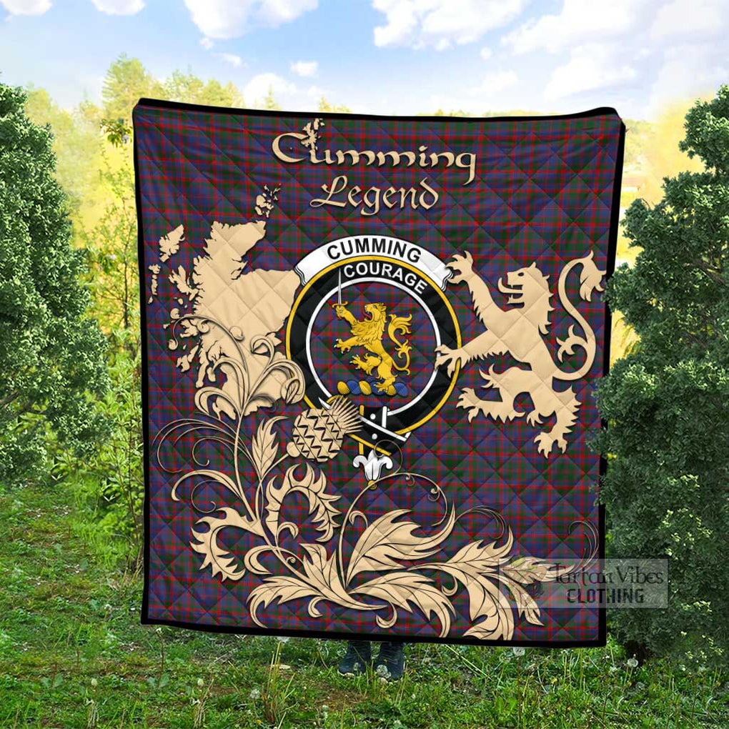 Tartan Vibes Clothing Cumming Tartan Quilt with Family Crest and Scottish Symbol Style