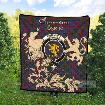 Cumming Tartan Quilt with Family Crest and Scottish Symbol Style