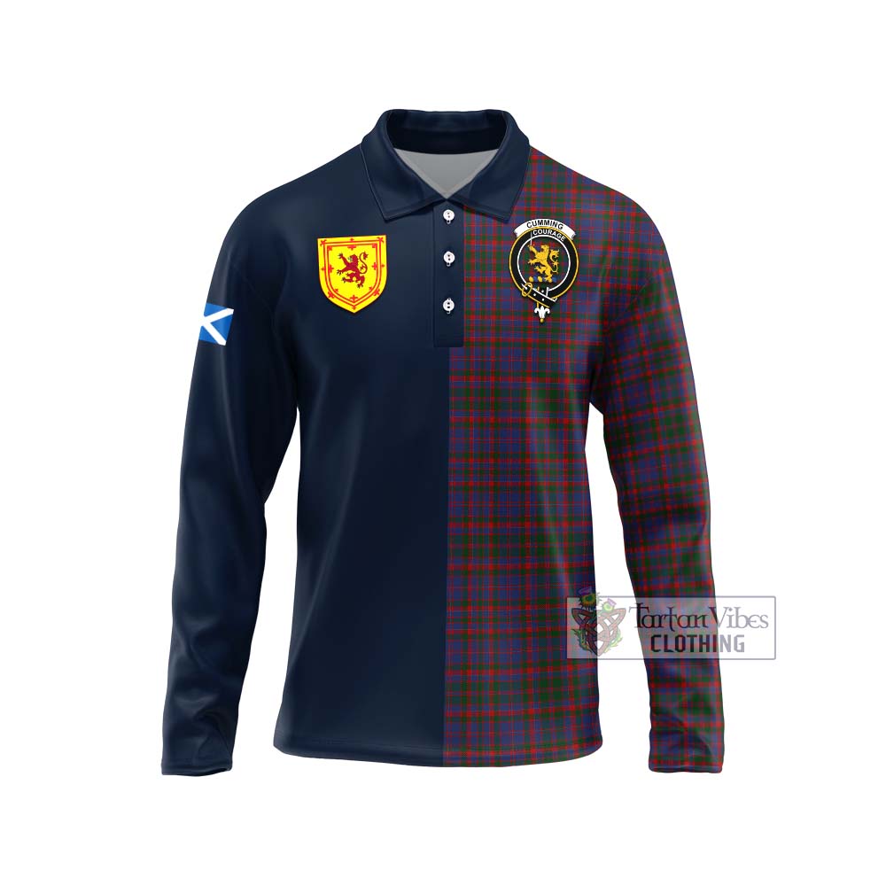 Tartan Vibes Clothing Cumming Tartan Long Sleeve Polo Shirt with Scottish Lion Royal Arm Half Style