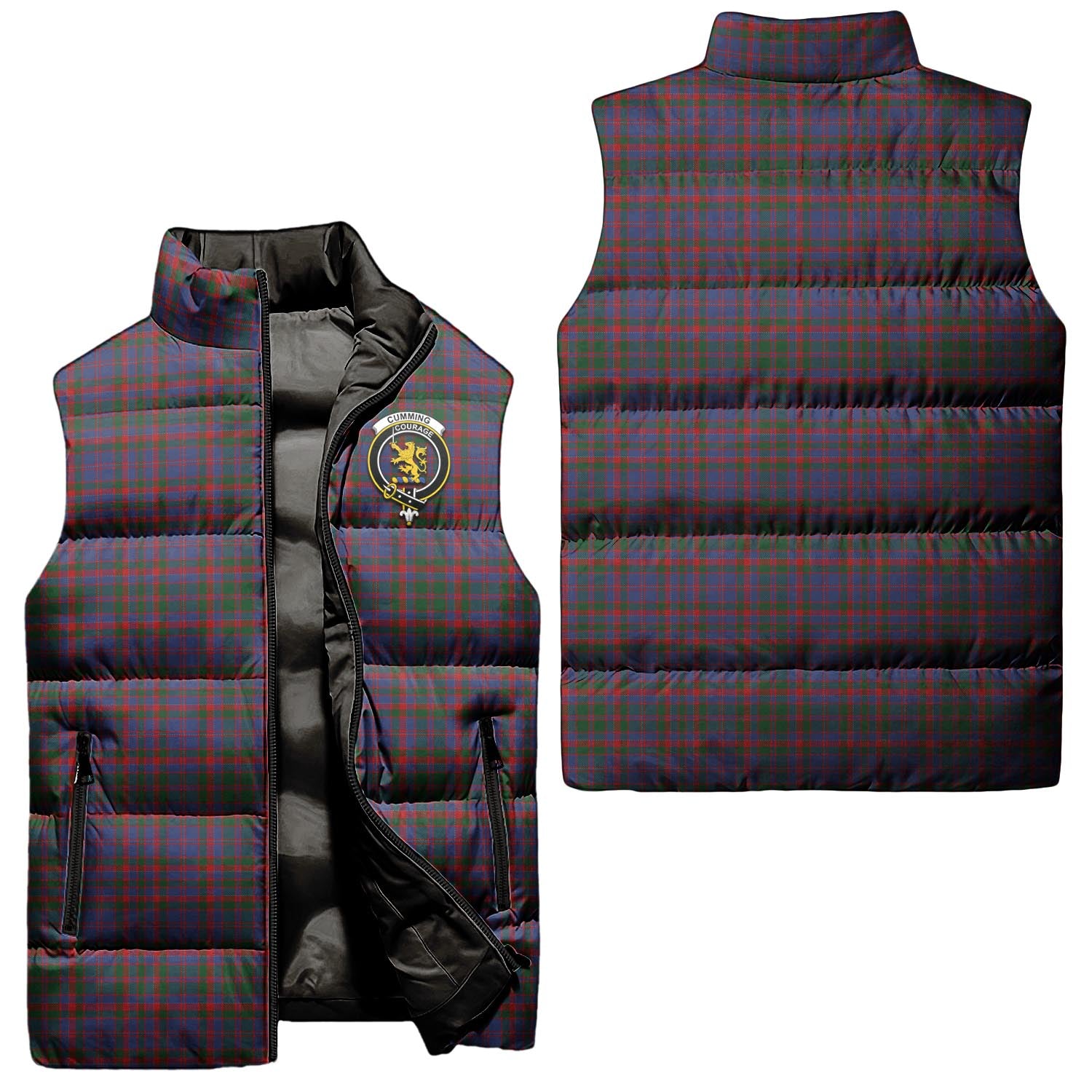 Cumming Tartan Sleeveless Puffer Jacket with Family Crest Unisex - Tartanvibesclothing