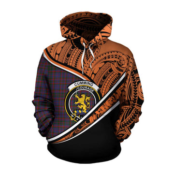 Cumming Crest Tartan Cotton Hoodie with Polynesian Vibes Style - Orange Version