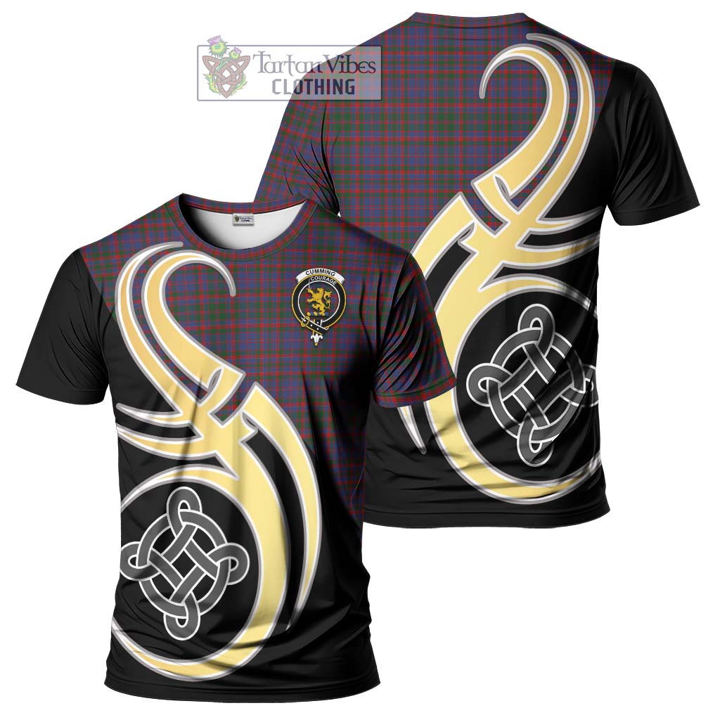 Tartan Vibes Clothing Cumming Tartan T-Shirt with Family Crest and Celtic Symbol Style