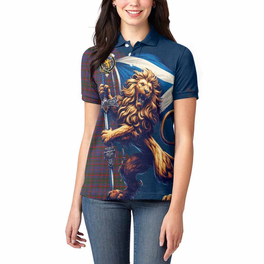 Tartan Vibes Clothing Cumming Tartan Family Crest Women's Polo Shirt with Scottish Majestic Lion