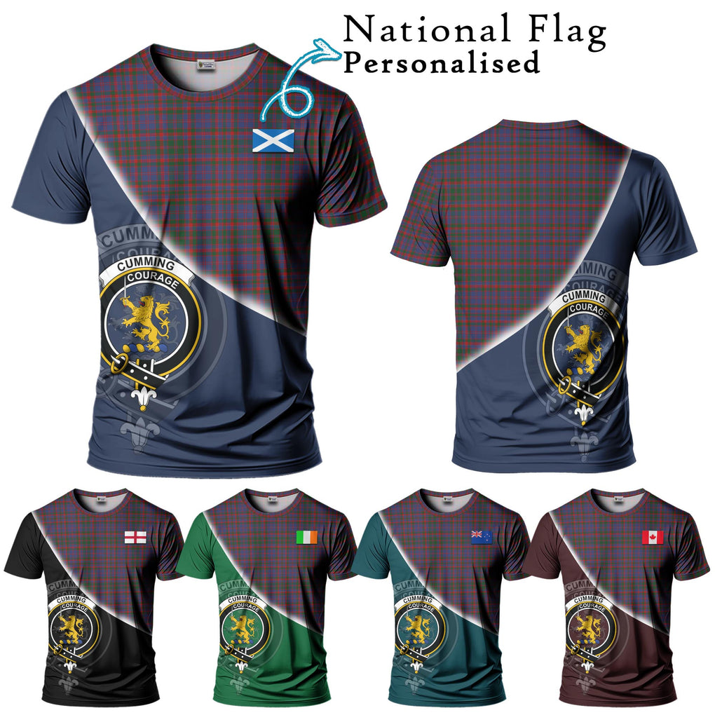 Cumming Tartan T-Shirt with Personalised National Flag and Family Crest Half Style Kid's Shirt - Tartanvibesclothing Shop