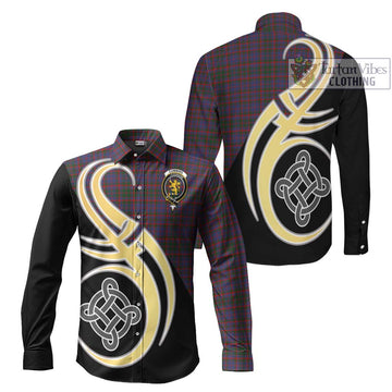 Cumming Tartan Long Sleeve Button Shirt with Family Crest and Celtic Symbol Style