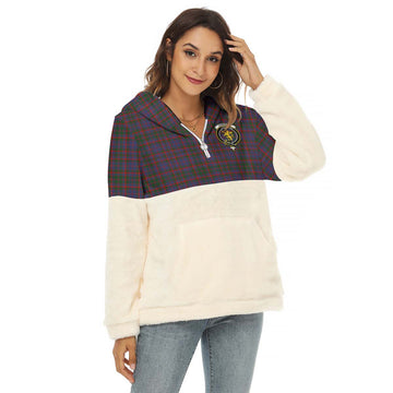 Cumming Tartan Women's Borg Fleece Hoodie With Half Zip with Family Crest