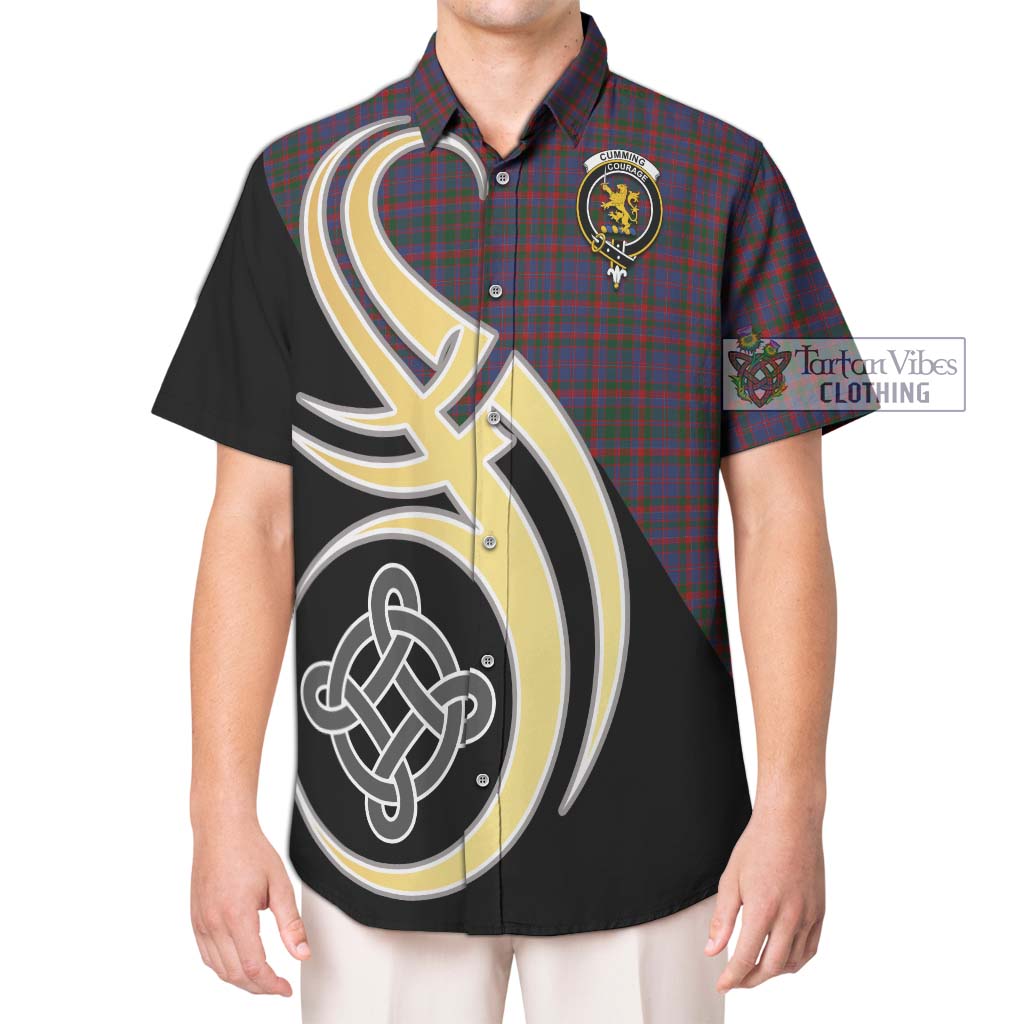 Cumming Tartan Short Sleeve Button Shirt with Family Crest and Celtic Symbol Style Kid - Tartan Vibes Clothing