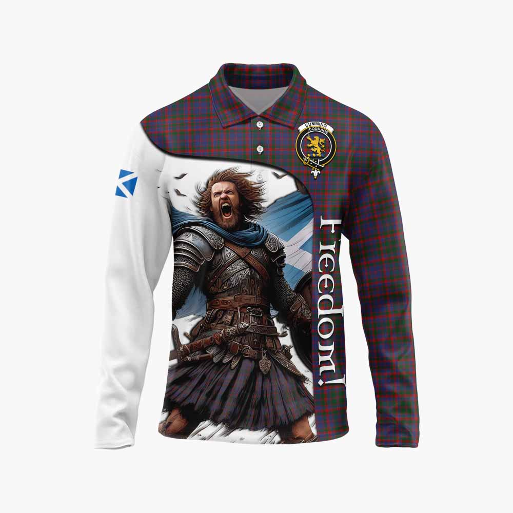 Tartan Vibes Clothing Cumming Crest Tartan Long Sleeve Polo Shirt Inspired by the Freedom of Scottish Warrior