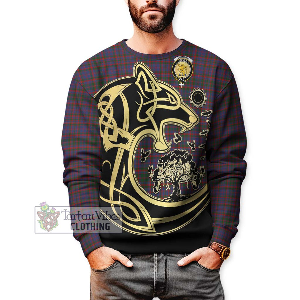 Cumming Tartan Sweatshirt with Family Crest Celtic Wolf Style Unisex - Tartan Vibes Clothing