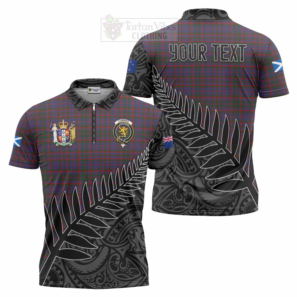 Tartan Vibes Clothing Cumming Crest Tartan Zipper Polo Shirt with New Zealand Silver Fern Half Style