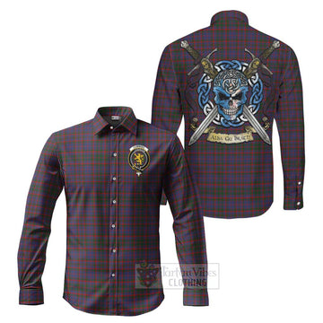 Cumming Tartan Long Sleeve Button Shirt with Family Crest Celtic Skull Style