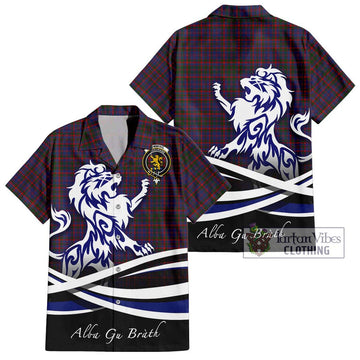 Cumming Tartan Short Sleeve Button Shirt with Alba Gu Brath Regal Lion Emblem